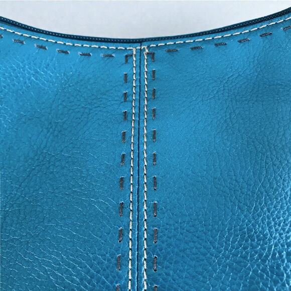 FOSSIL VTG Pebble Leather Shoulder Bag Aqua Blue Classic Everyday City Resort - Picture 4 of 10